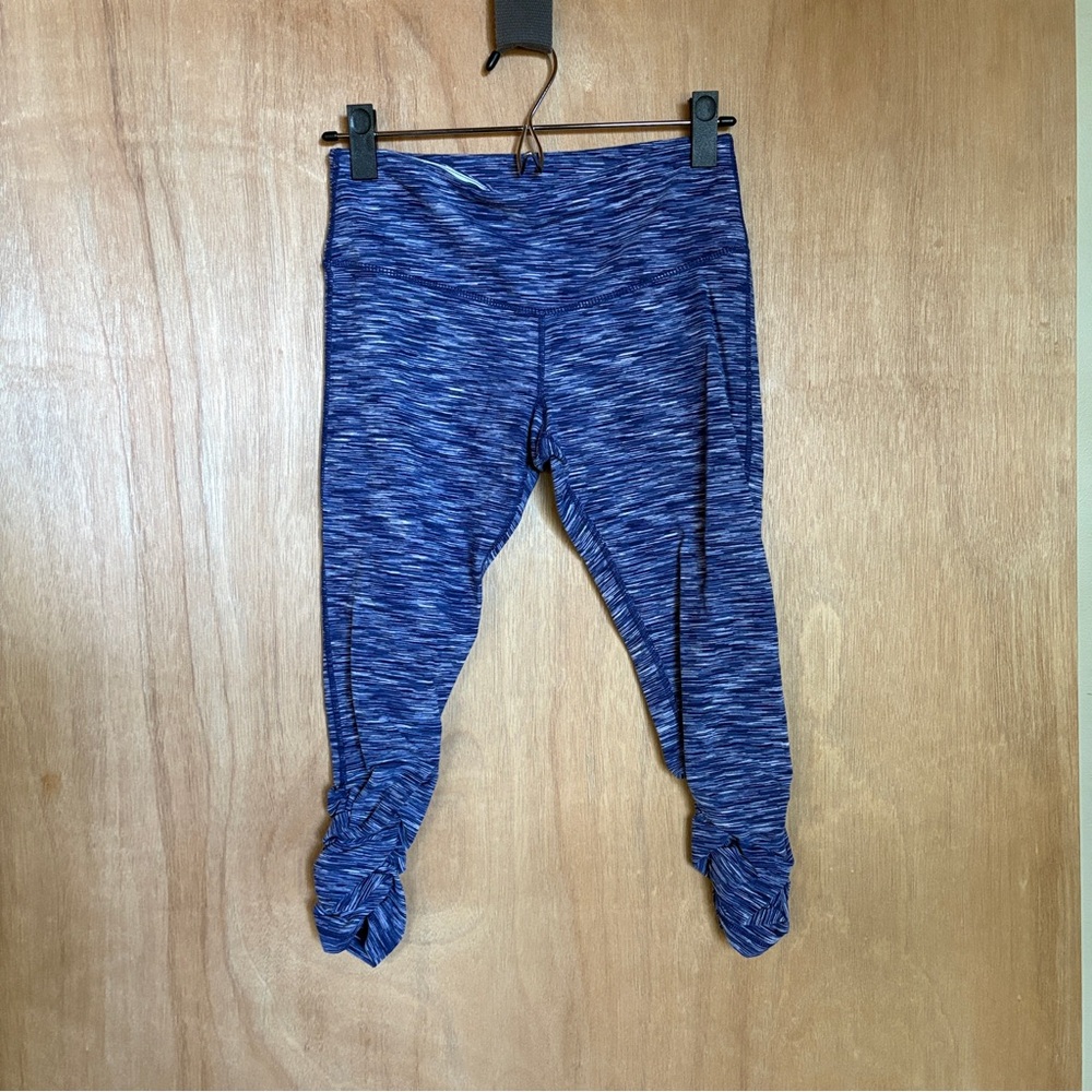 Blue/White Striped Capri Ruched Leggings Cotton/Spandex XS